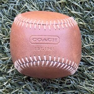 Rare Coach Leather Baseball Paperweight Brown Desk Decor Collectible Gift